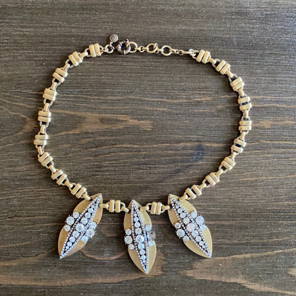 J CREW Clear Rhinestone Art Deco Pendant Necklace